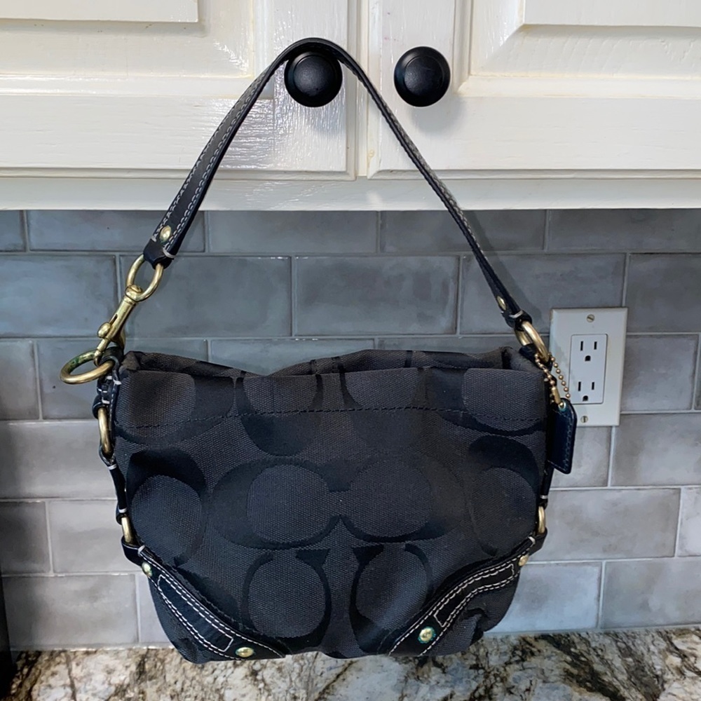 Coach Black Mini Zoe Signature Baguette Gem
